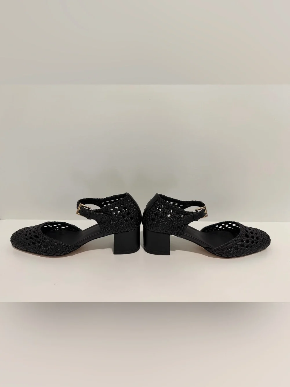 NEW J. Crew Mollie buckle-strap heels in black woven leather CM896 $298 size 8.5